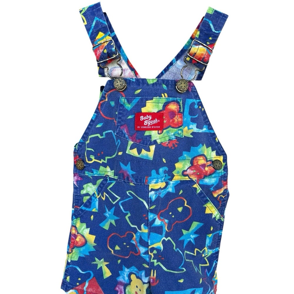 Oshkosh B'Gosh Vintage Vestbak Shortalls '90s Animals Abstract Boys Beach 18 Mos - Picture 2 of 5